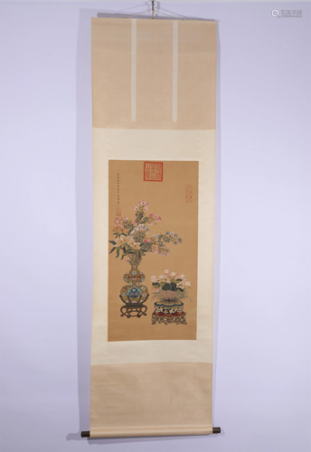 A CHINESE PAINTING OF FLOWERS