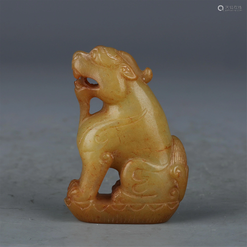 A CHINESE HARDJADE AUSPICIOUS BEAST ORNAMENTS