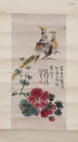 A CHINESE PAINTING OF BIRDS AND FLOWERS