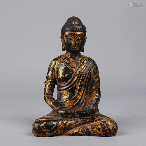 A CHINESE GILT BRONZE FIGURE OF BUDDHA SEATED STATUE