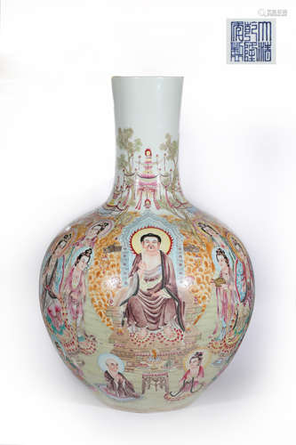 Famille rose buddha figure big celestial sphere bottle