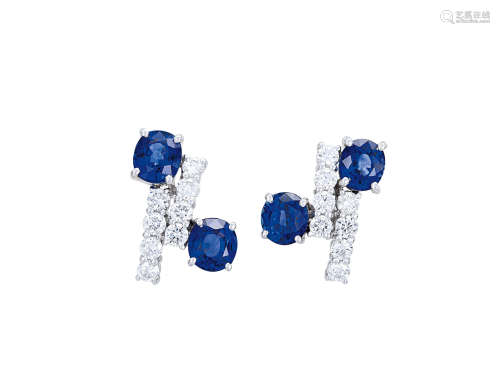 藍寶石配鑽石耳環鑲18K白金(2)