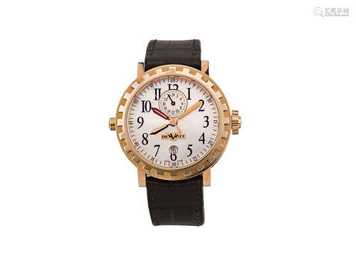 DE WITT 18K玫瑰金貝殼面自動日曆兩地時間皮帶腕錶 (限量製造46/...