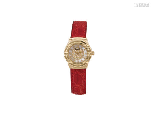 伯爵 TANGARA18K金鑽石貝殼面石英機芯皮帶腕錶 (附證)