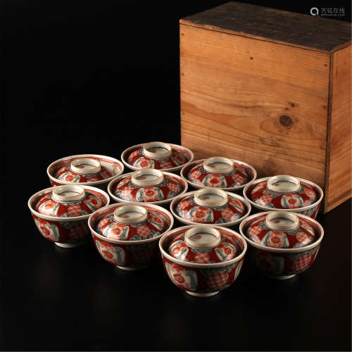 中国美術 南京赤絵蓋茶碗 十客