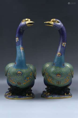 A Pair of Cloisonne Duck Shaped Figurines