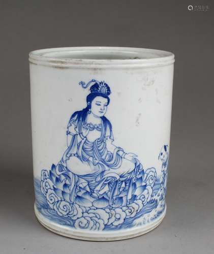 Chinese Blue & White Porcelain Brushpot