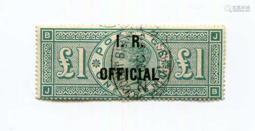 A Great Britain I.R. official £1 green stamp, fine used (SG ...