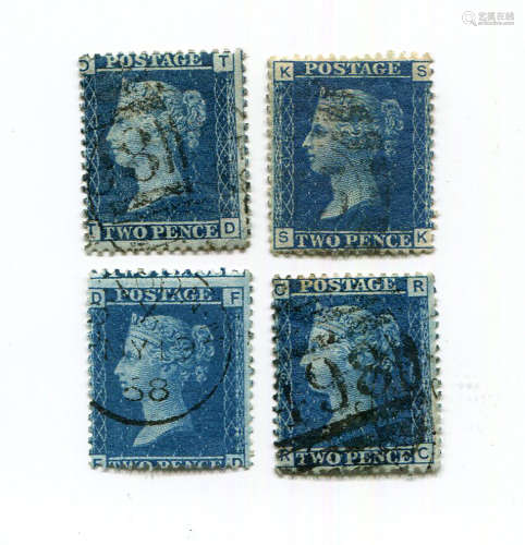 An 1858 2d blue stamp, plate 9 inverted watermark, fine used...