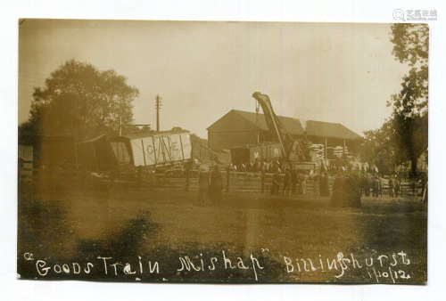 A photographic postcard titled 'Goods Train Mishap Billingsh...