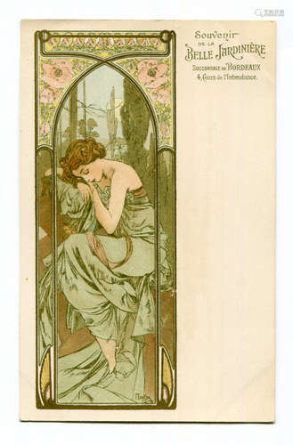 A French Art Nouveau colour lithographic postcard by Alphons...