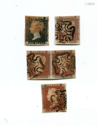 A Great Britain 1840 1d black stamp, just 4 margins, 1841 1d...