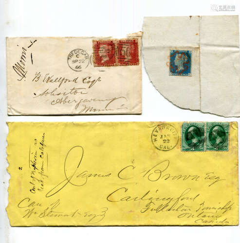 An 1840 2d blue stamp with red Maltese Cross, together with ...