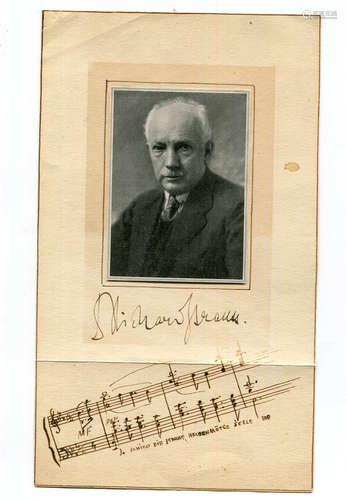 AUTOGRAPH. A mounted portrait of Richard Strauss above the c...