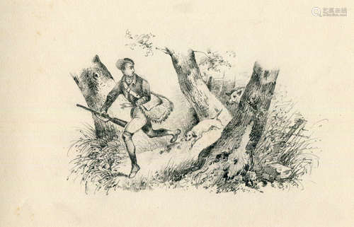 HUNTING. An album containing approximately 36 pencil drawing...