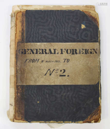COPY LETTERS. An address and copy letter book titled 'Genera...