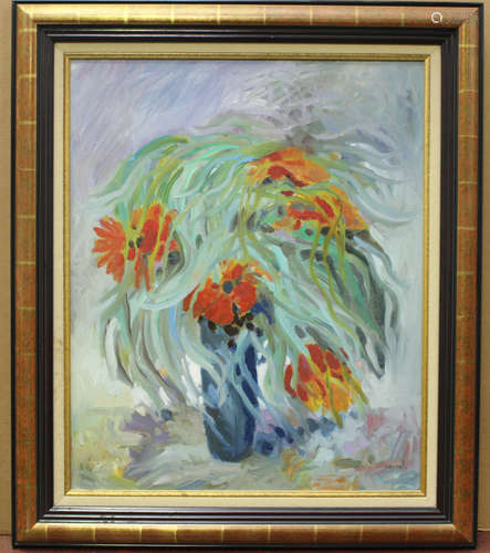 Michel Paradis-Sauval - Still Life of Flowers in a Vase, 20t...