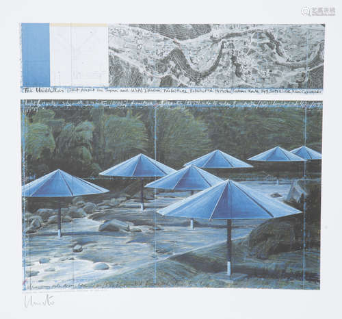 Christo - 'The Umbrellas' (Blue), offset lithograph, signed ...