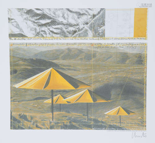 Christo - 'The Umbrellas' (Yellow), offset lithograph, signe...