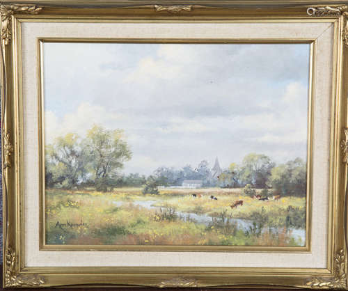 Ann Knowler - 'Across the Meadows, Alfriston', oil on canvas...