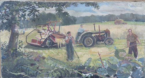 Circle of Rowland Suddaby - Haymaking Scene with Tractor and...