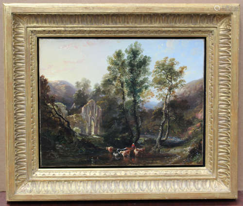 Follower of Nicolaes Berchem - Landscape with Ruins and Catt...