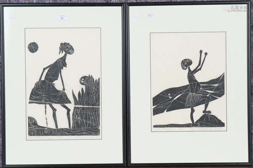 Motshile Nthodi - 'Black Paradise', woodcut, signed, titled,...