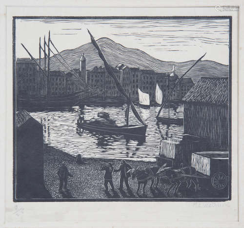 Maud Llewellyn Wethered - Harbour Scene with Boats and Figur...