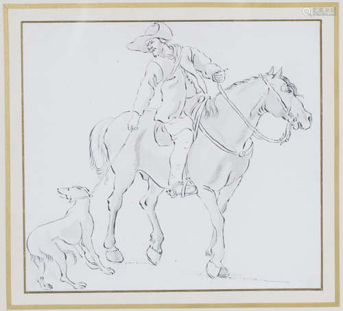 Circle of Paul Sandby - Figure on Horseback holding a Dog on...