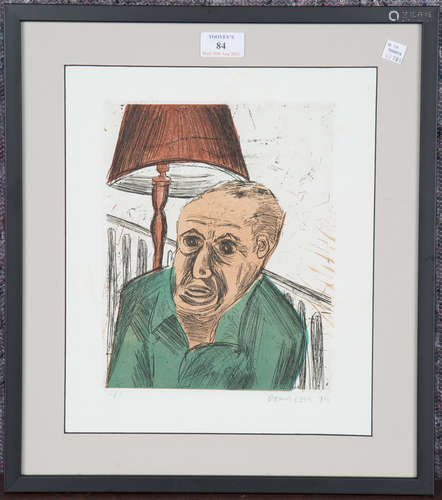 Daniel Levy - Portrait of a Man near a Lamp, colour etching ...