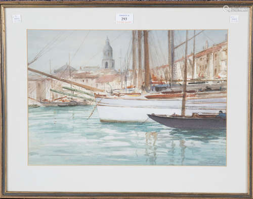 Harold Latham - Mediterranean Harbour View, 20th century wat...