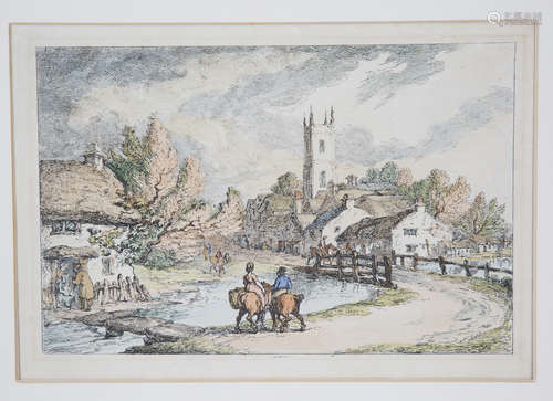 Thomas Rowlandson - 'Near Helston', 19th century etching wit...