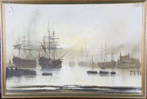 John Bampfield - Ships in a Misty Harbour, late 20th century...