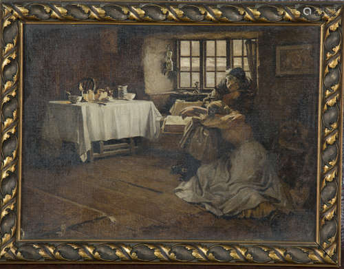 After Frank Bramley - A Hopeless Dawn, oil on canvas-board, ...