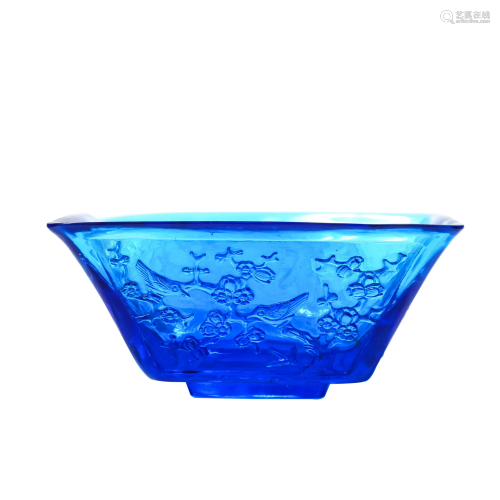 Blue Glass Poem Bowl, Daoguang Mark.