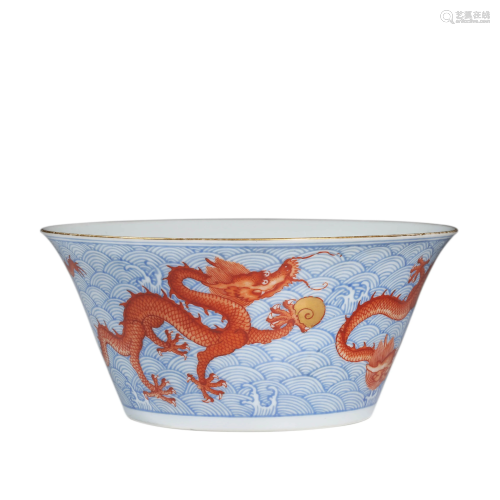 Porcelain Iron-Red-Glazed Dragon Bowl, Qianlong Mark