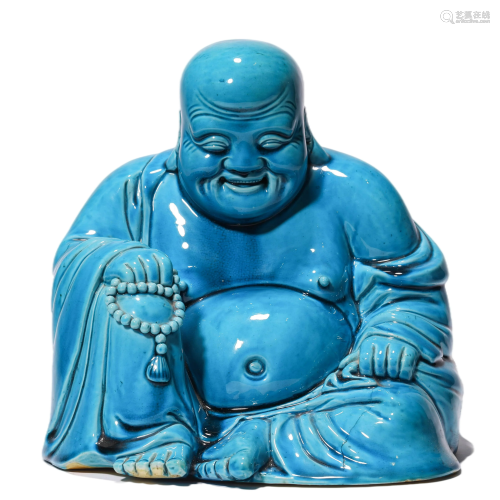 Porcelain Blue-Glazed Maitreya Statue