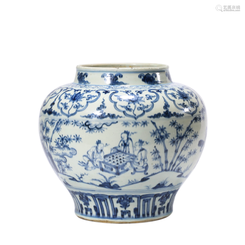 Porcelain Blue and White Story Jar