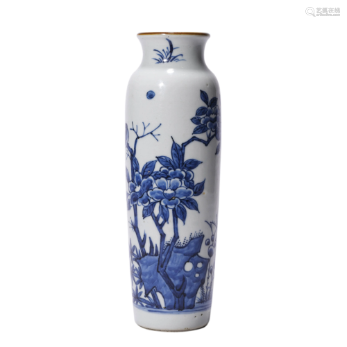 Porcelain Blue and White Bird and Flower Vase