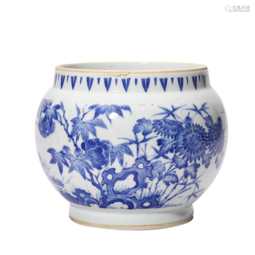 Porcelain Blue and White Bird Jar