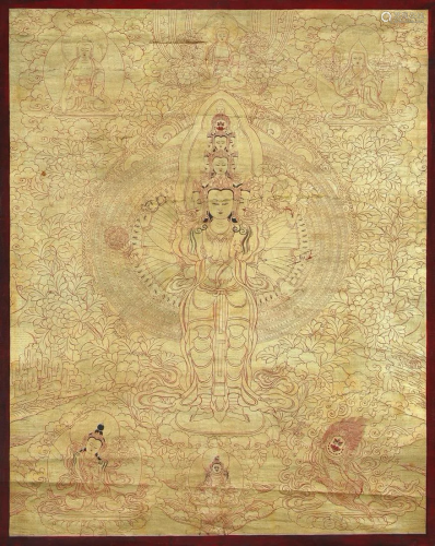 A Thangka of Avalokiteshvara Statue
