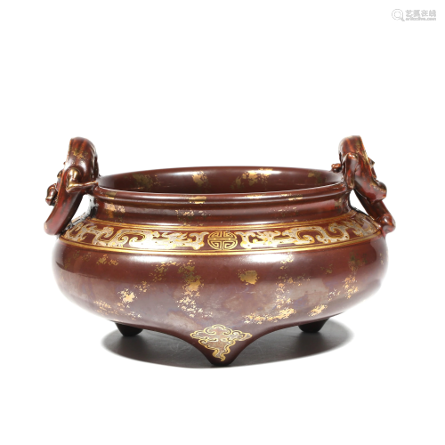 Porcelain Gilt-Inlaid Censer, Qianlong Mark