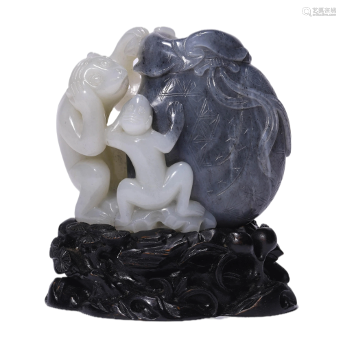 Black and White Jade Ornament and Stand