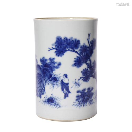 Porcelain Blue and White Figure Story Brush Pot