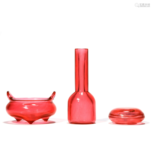 A Set of Pink Glass Items, Qianlong Mark