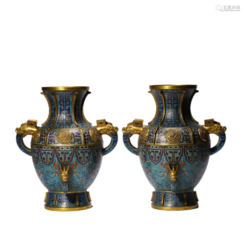 A Pair of Cloisonne Enamel Vases, Qianlong Mark