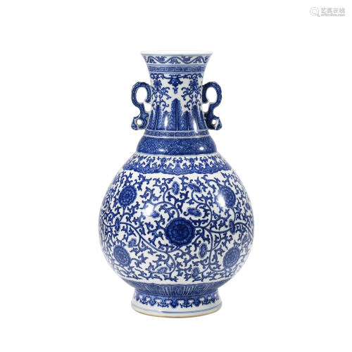 Porcelain Blue and White Interlock Branches Vase,
