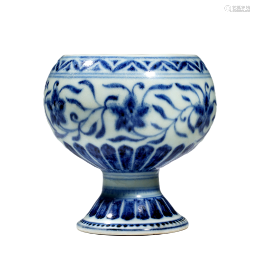 Porcelain Blue and White Stem Cup, Xuande Mark