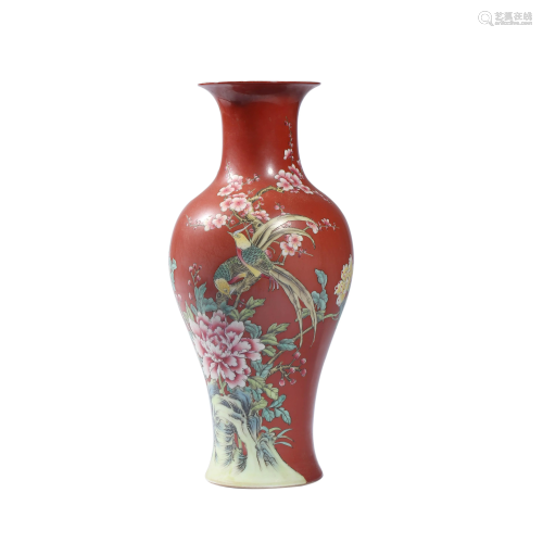 Porcelain Famille-Rose Flower Olive Vase,Yongzheng Mark