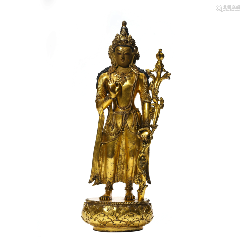 Mongolia Gilt-Bronze Avalokiteshvara Statue